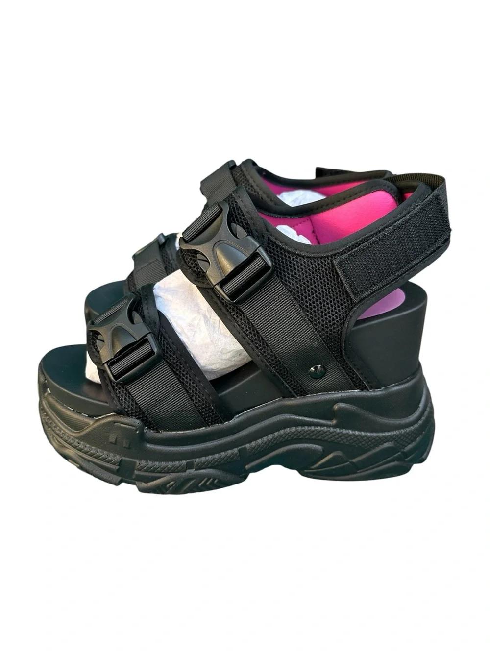 Anthony Wang Black Platform Sport Sandals for Women